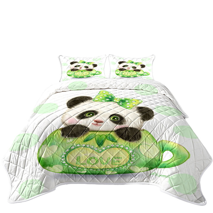 Cute Design Green Love Cup Panda Coverlets