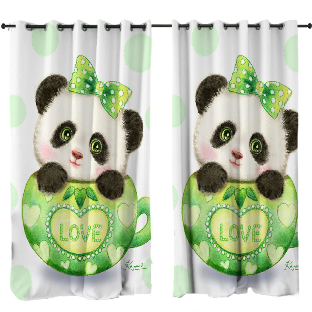 Cute Design Green Love Cup Panda Drapery