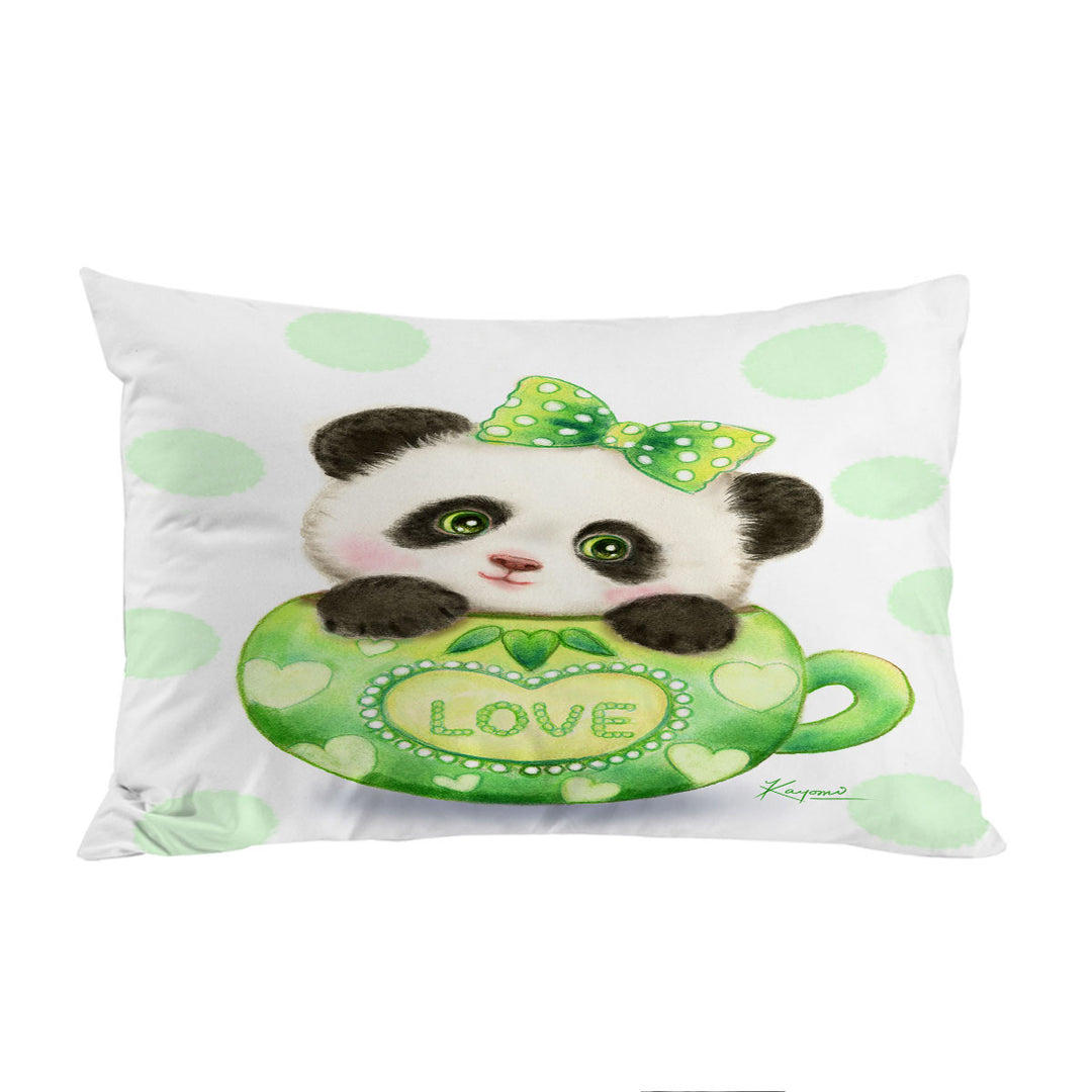 Cute Design Green Love Cup Panda Pillowcase