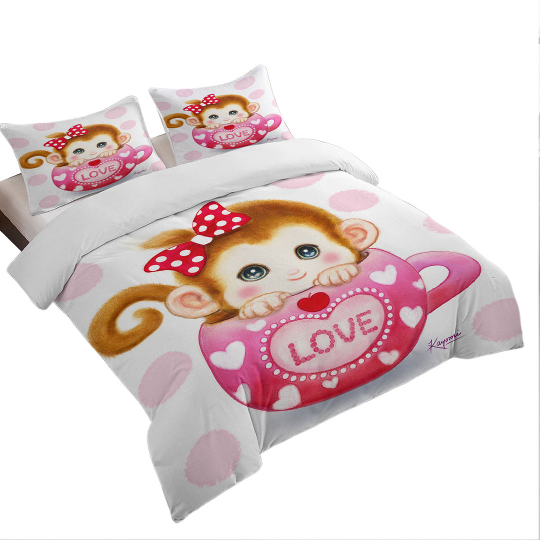 Cute Design Pinkish Love Cup Monkey Coverlet