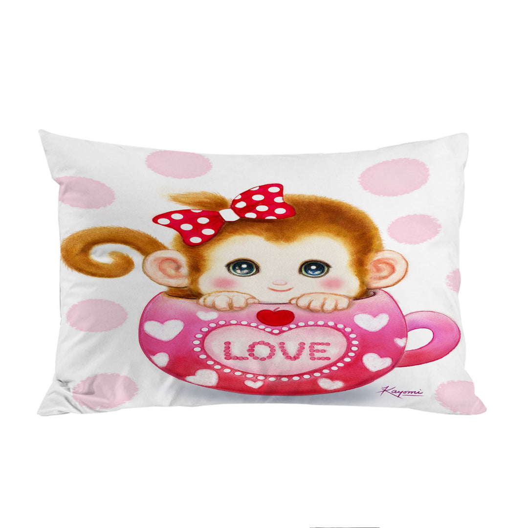 Cute Design Pinkish Love Cup Monkey Pillow Cases