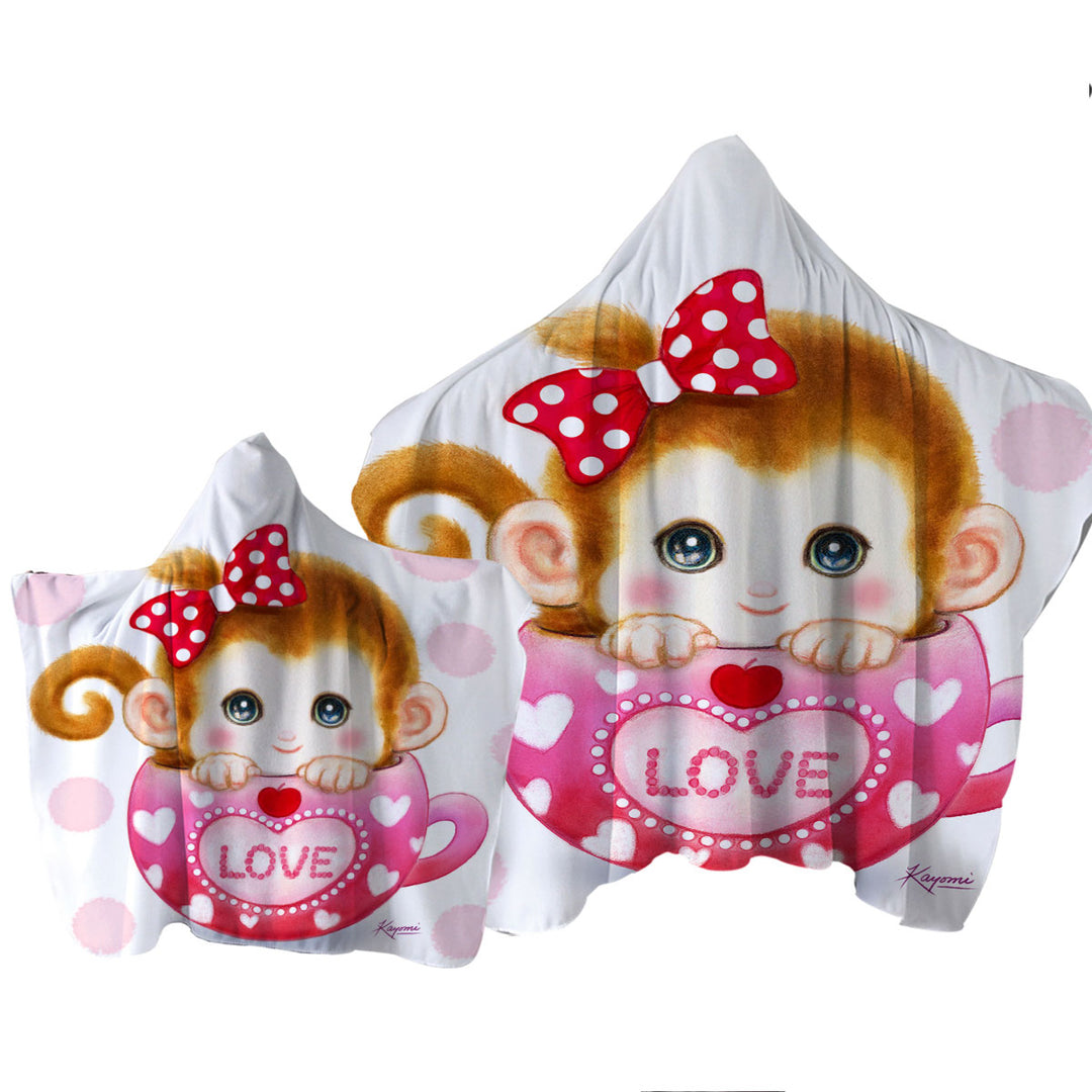 Cute Design Pinkish Love Cup Monkey Towel Hoodie