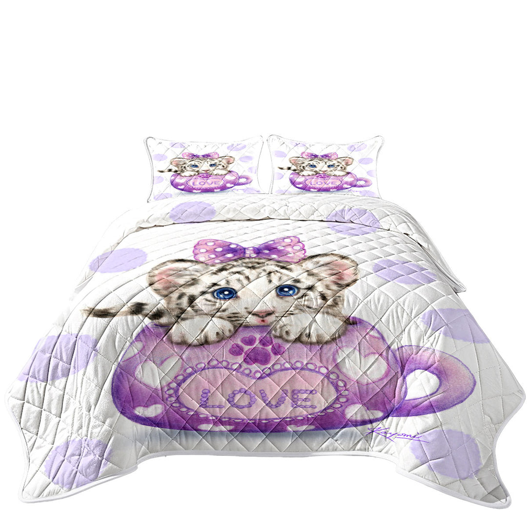 Cute Design Purple Love Cup White Tiger Coverlet