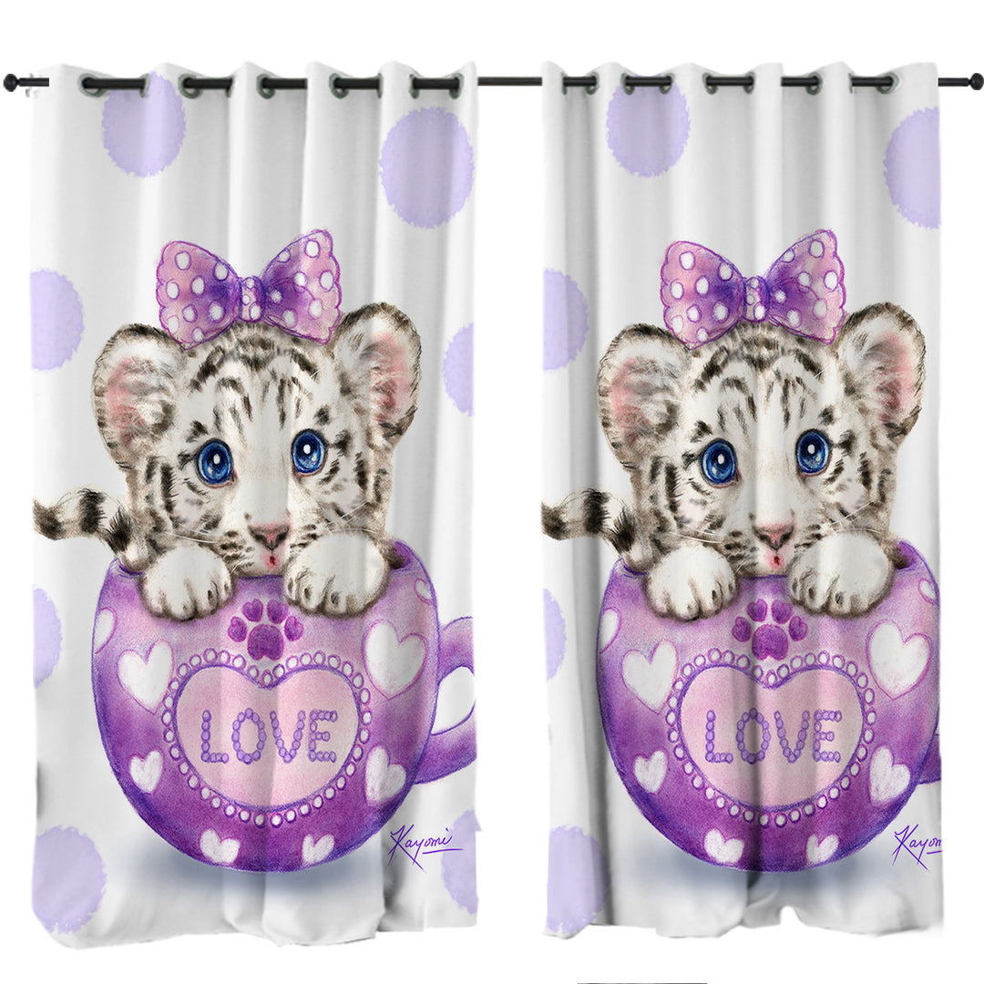 Cute Design Purple Love Cup White Tiger Drapes for Living Room