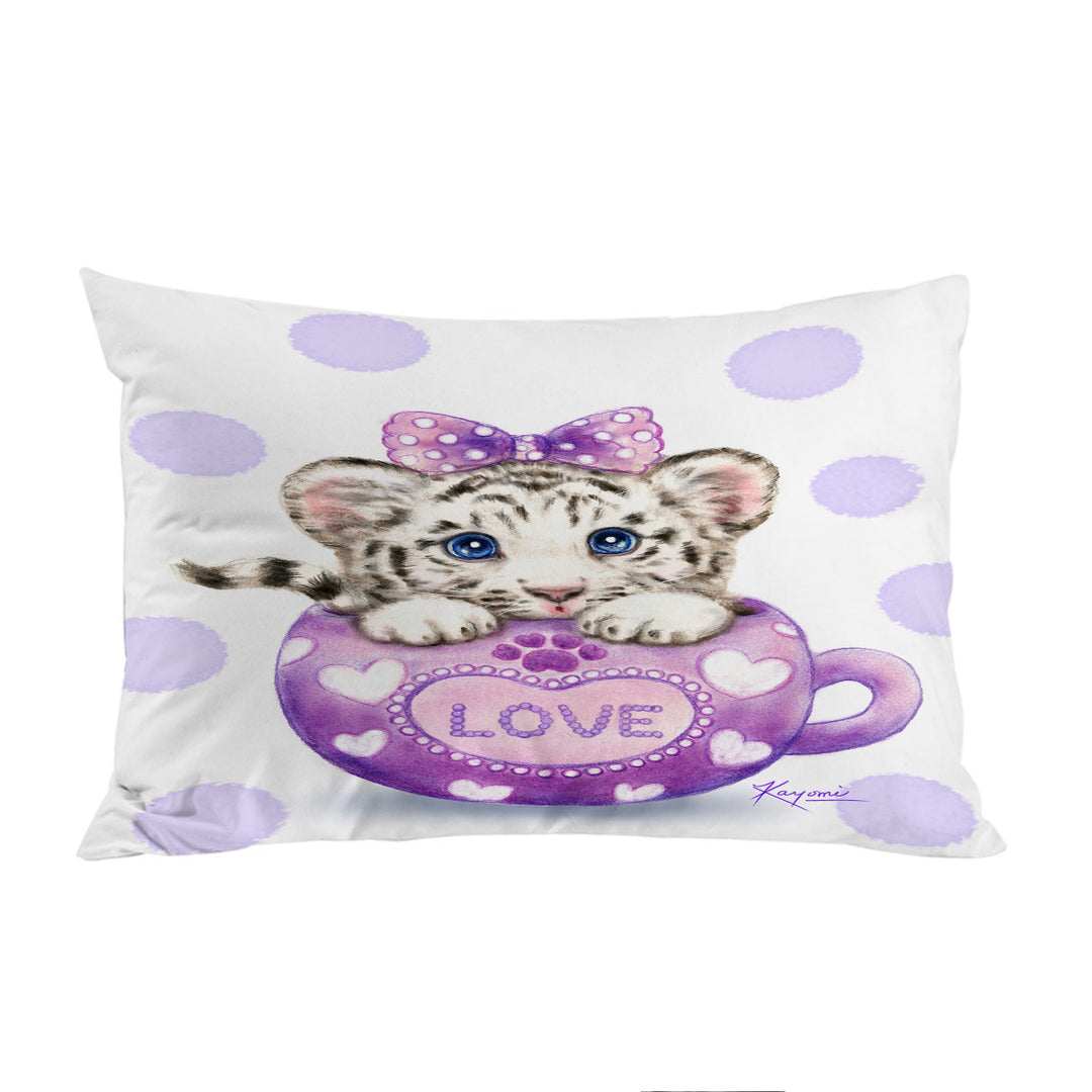 Cute Design Purple Love Cup White Tiger Pillowcases
