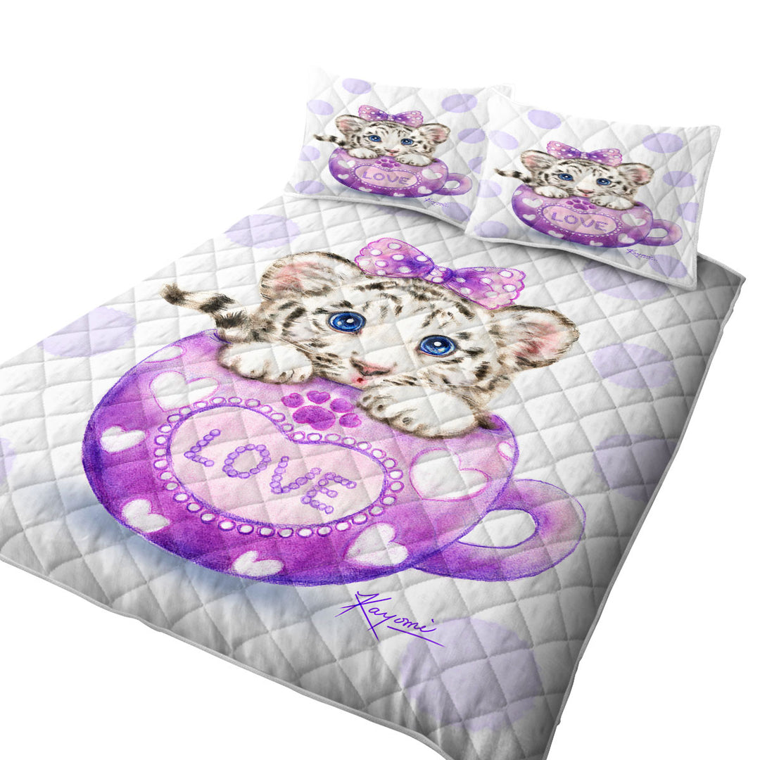 Cute Design Purple Love Cup White Tiger Quilts