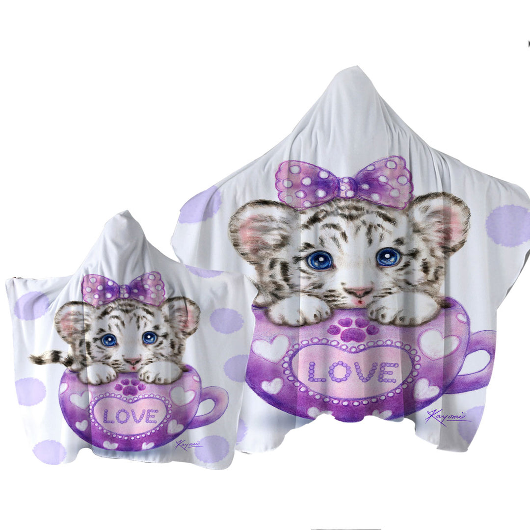 Cute Design Purple Love Cup White Tiger Towel with Hood