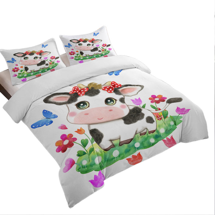 Cute Design for Kids Little Cow and Butterflies Comforter Cover