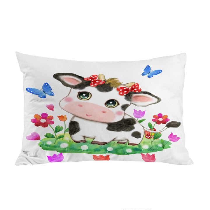 Cute Design for Kids Little Cow and Butterflies Pillow Cases