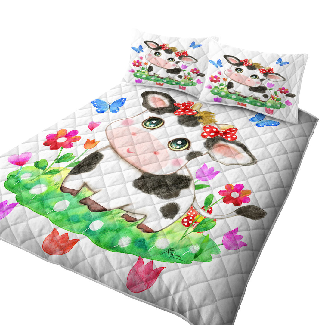 Cute Design for Kids Little Cow and Butterflies Quilts