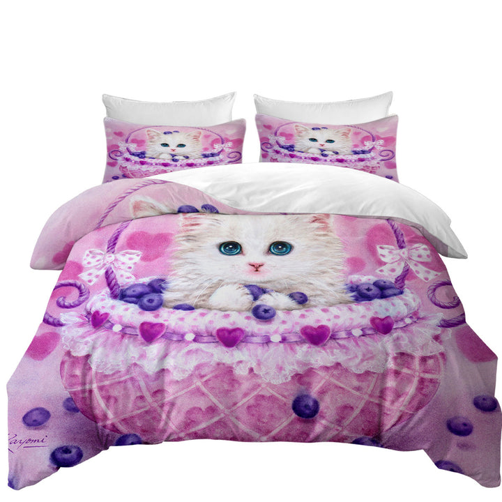 Cute Designs for Girls Kitten in Blueberry Basket Coverlets