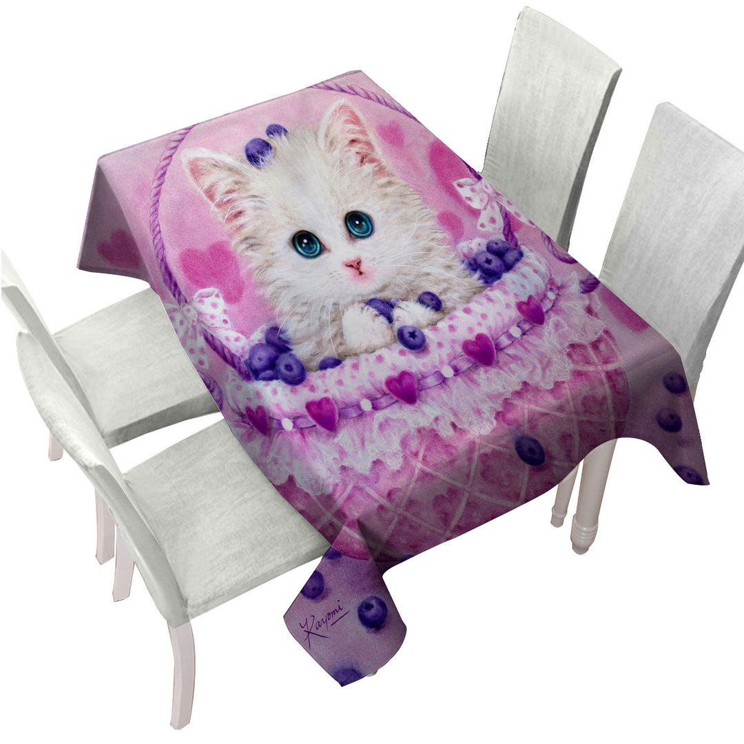 Cute Designs for Girls Kitten in Blueberry Basket Custom tablecloths
