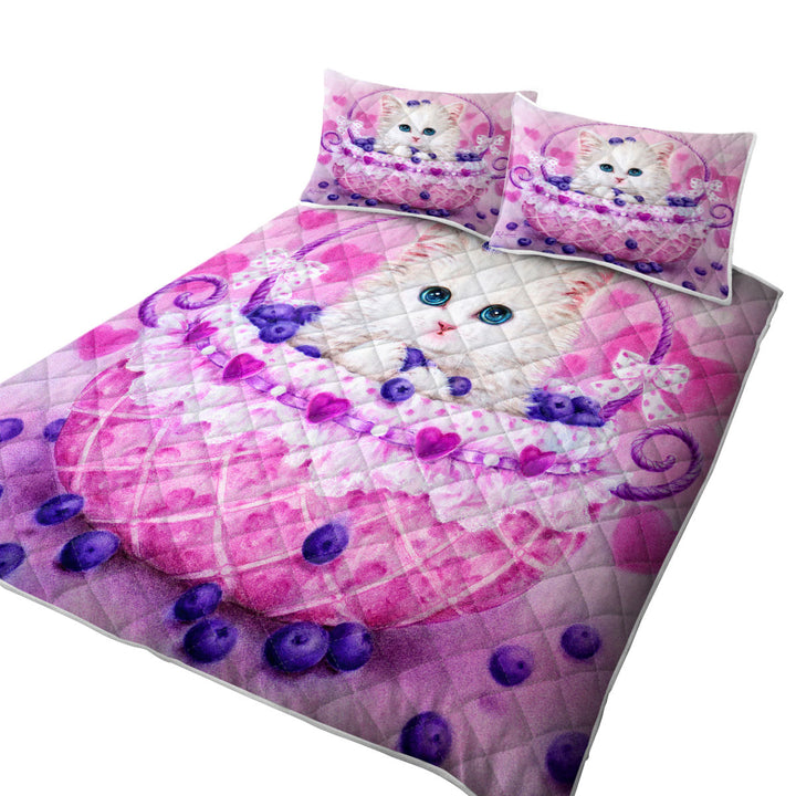 Cute Designs for Girls Kitten in Blueberry Basket Quilt