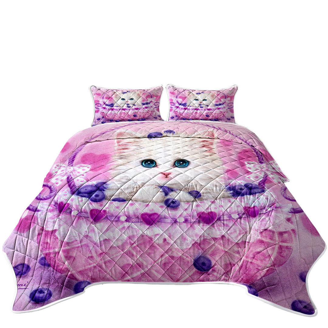 Cute Designs for Girls Kitten in Blueberry Basket Quilts