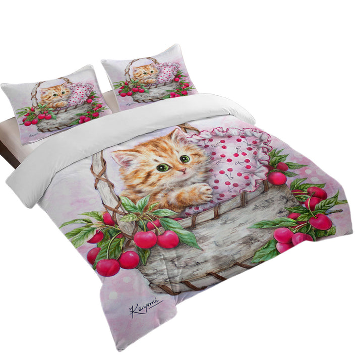 Cute Designs for Girls Kitten in Cherries Basket Duvet Covers King