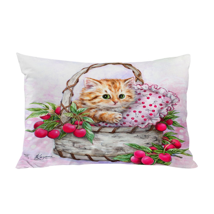 Cute Designs for Girls Kitten in Cherries Basket Pillowcase