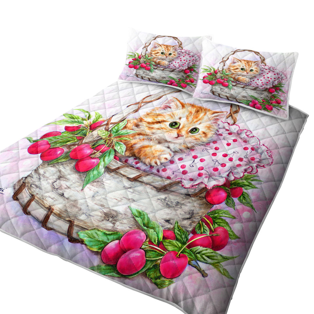 Cute Designs for Girls Kitten in Cherries Basket Quilts