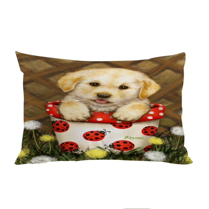 Cute Dog Puppy in Ladybug Flower Pot Pillowcase