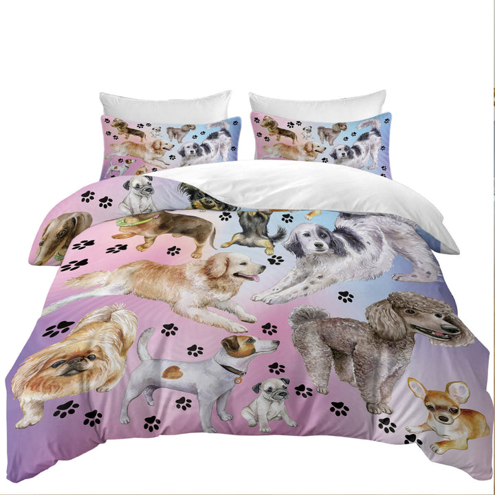 Cute Dogs Over Purplish California King Duvet Cover