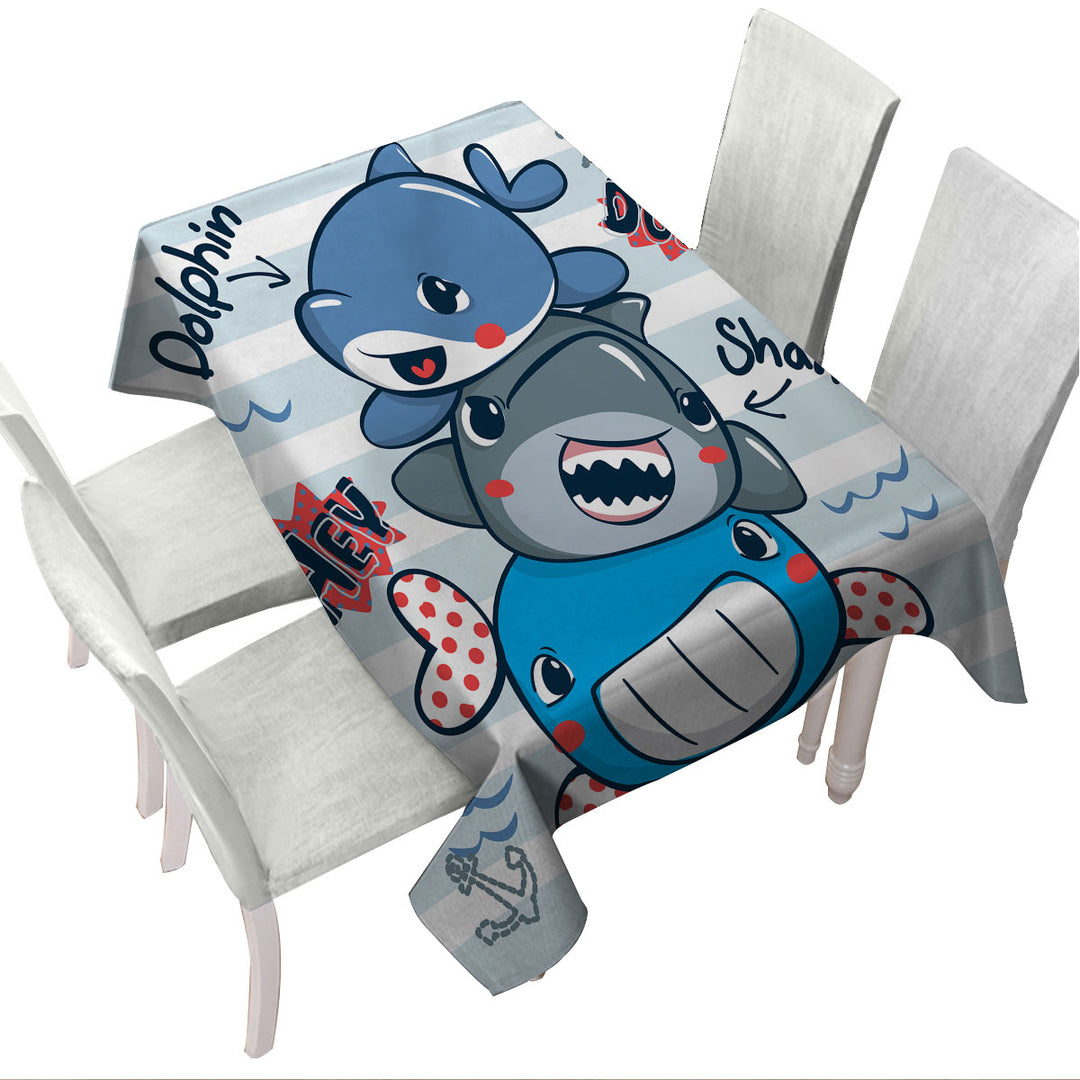 Cute Dolphin Shark and Whale Custom table cloth