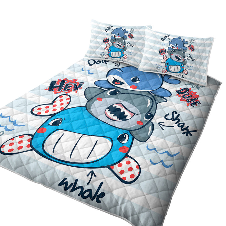 Cute Dolphin Shark and Whale King Size Bedspreads