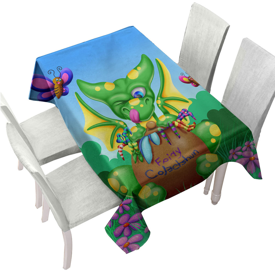 Cute Dragon and Butterfly for Children Tablecloth