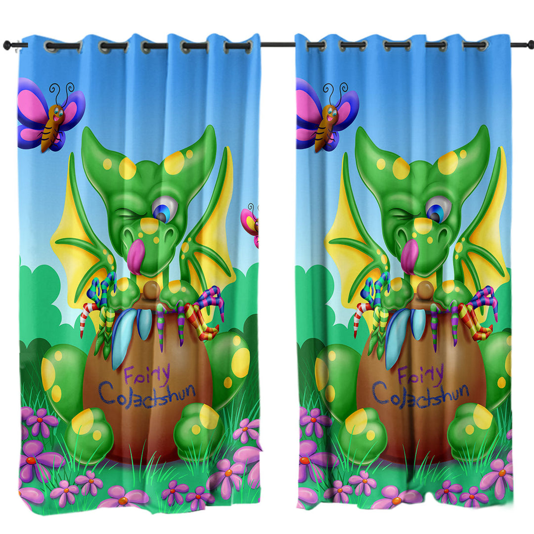 Cute Dragon and Butterfly for Children Window Curtains