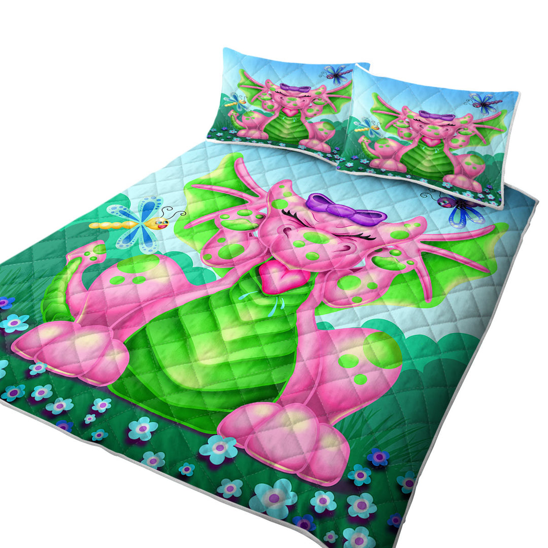 Cute Dragonflies vs Girl Pink Dragon Coverlets