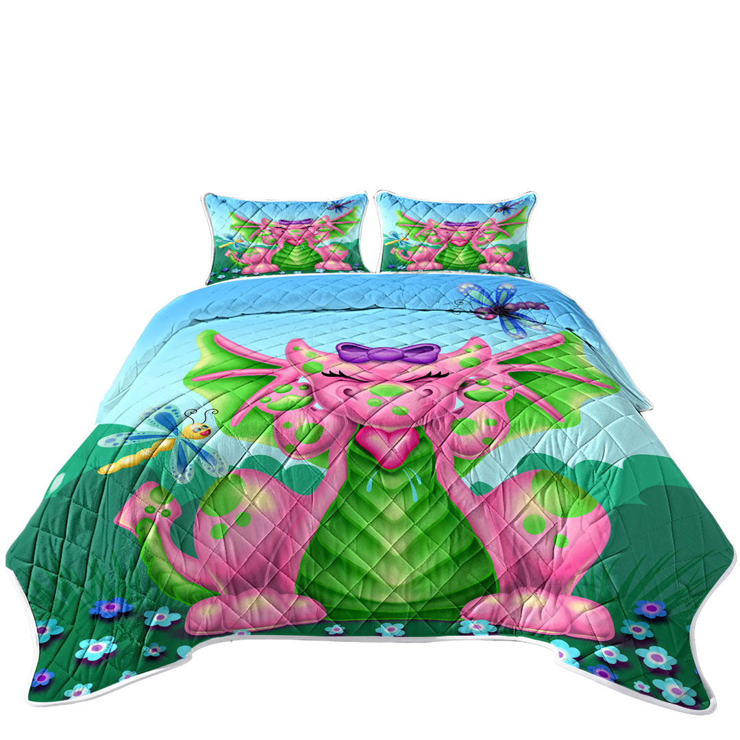 Cute Dragonflies vs Girl Pink Dragon Quilt