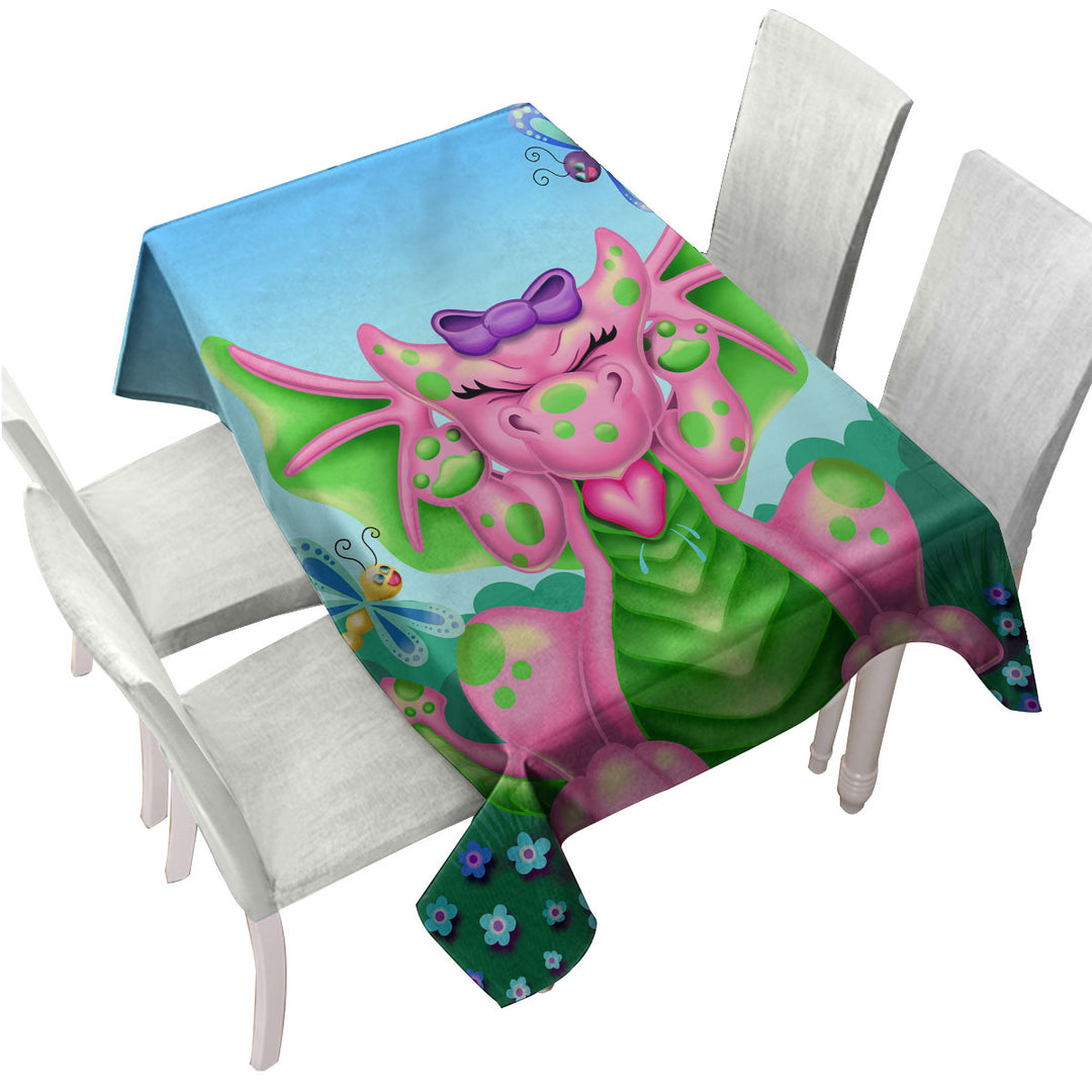 Cute Dragonflies vs Girl Pink Dragon Tablecloth