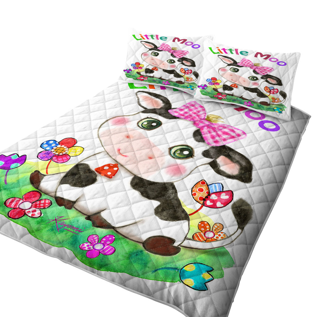 Cute Drawings for Kids Little Moo Cow and Flowers Coverlet