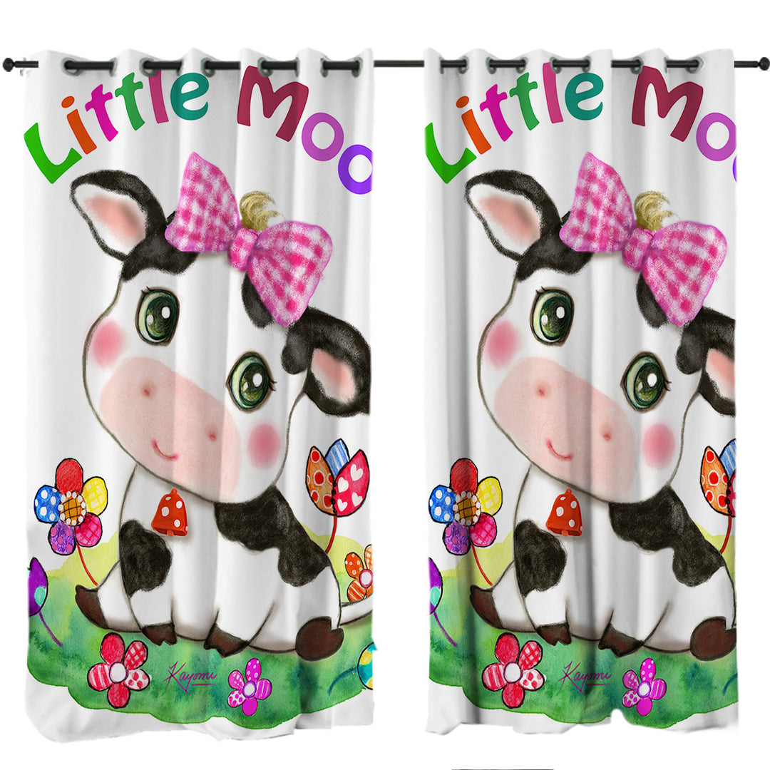 Cute Drawings for Kids Little Moo Cow and Flowers Curtains