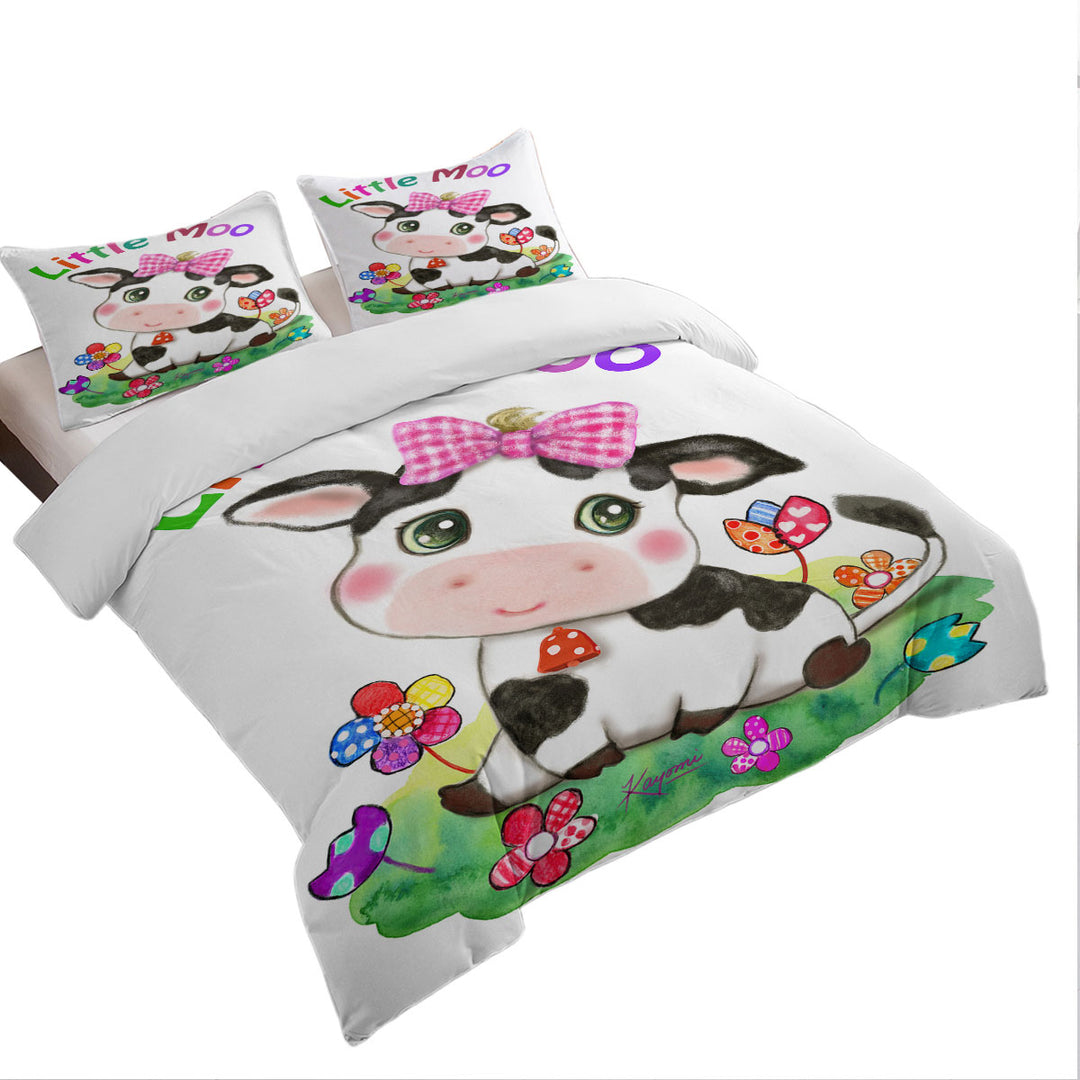 Cute Drawings for Kids Little Moo Cow and Flowers Duvet Cover