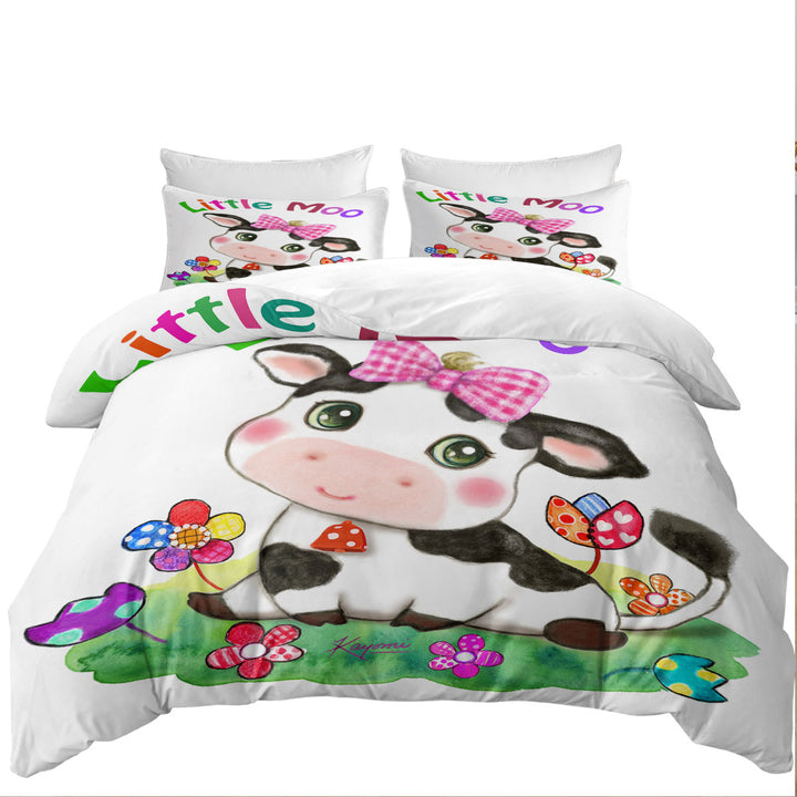 Cute Drawings for Kids Little Moo Cow and Flowers Duvet Covers