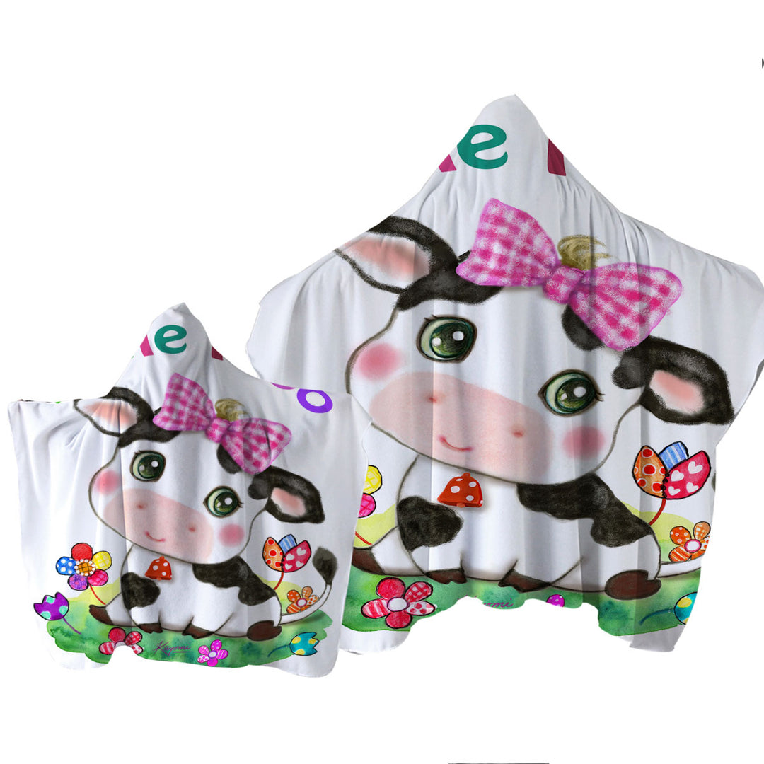 Cute Drawings for Kids Little Moo Cow and Flowers Towel with Hood
