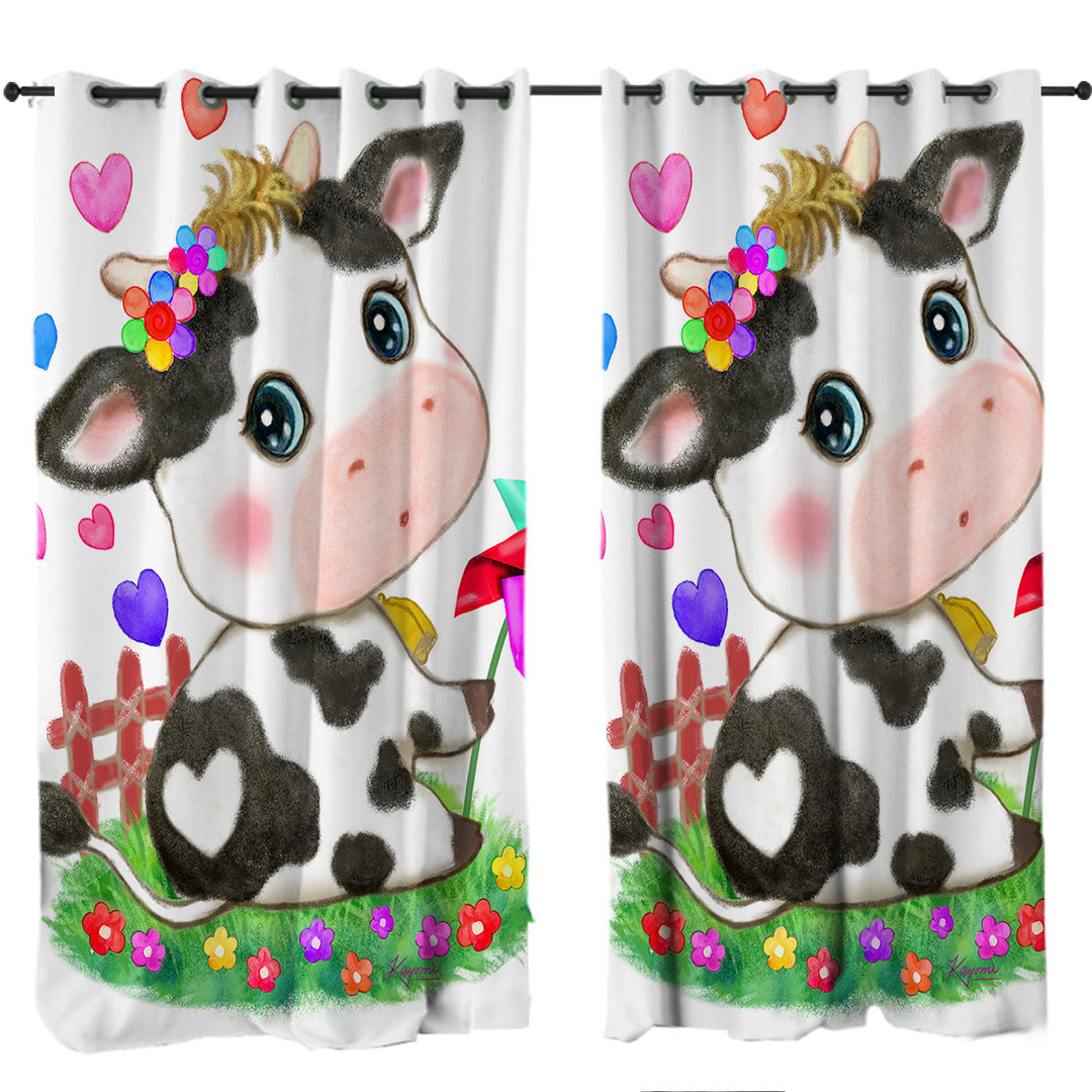 Cute Drawings for Kids Little Moo Heart Cow Curtains for Living Room
