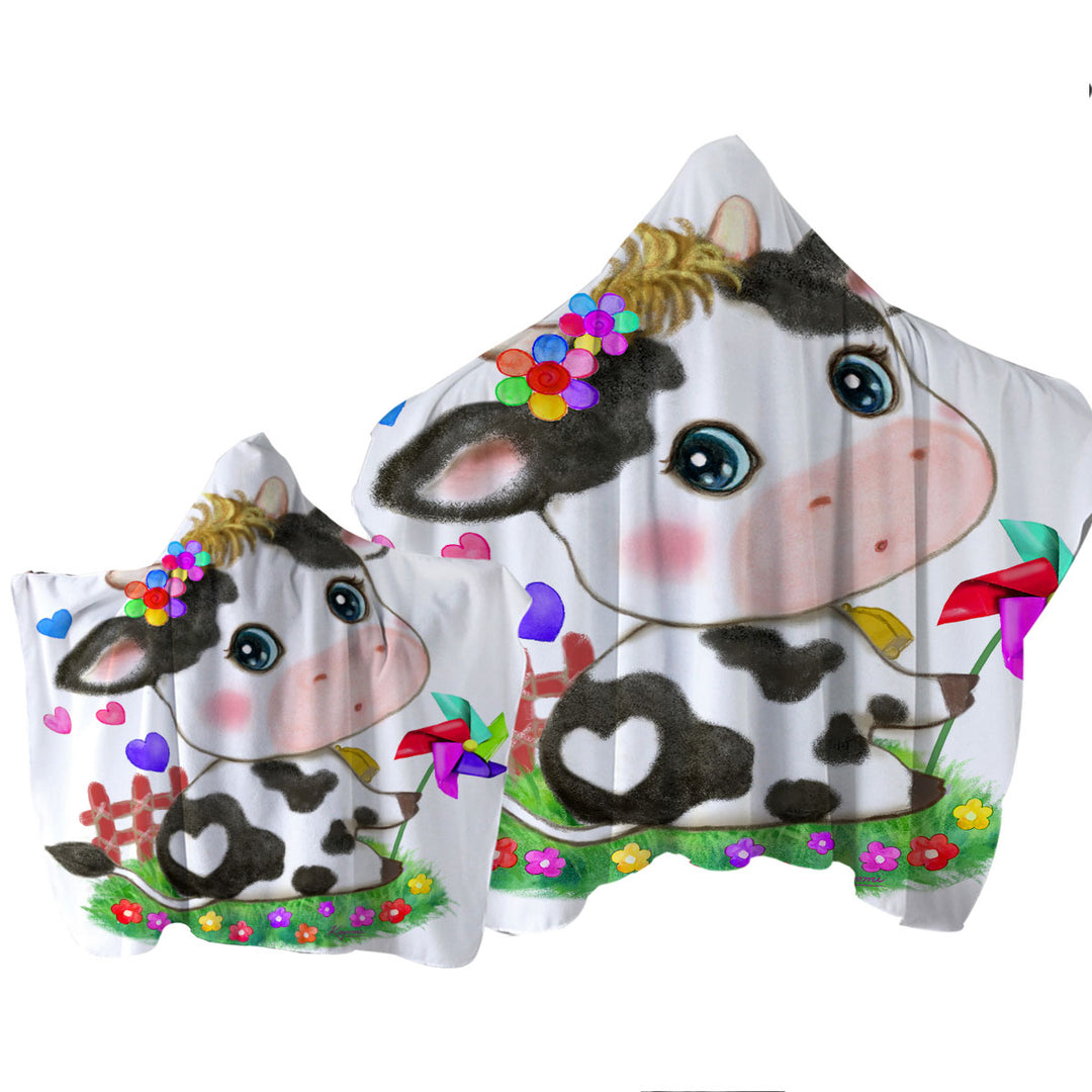 Cute Drawings for Kids Little Moo Heart Cow Hooded Beach Towel
