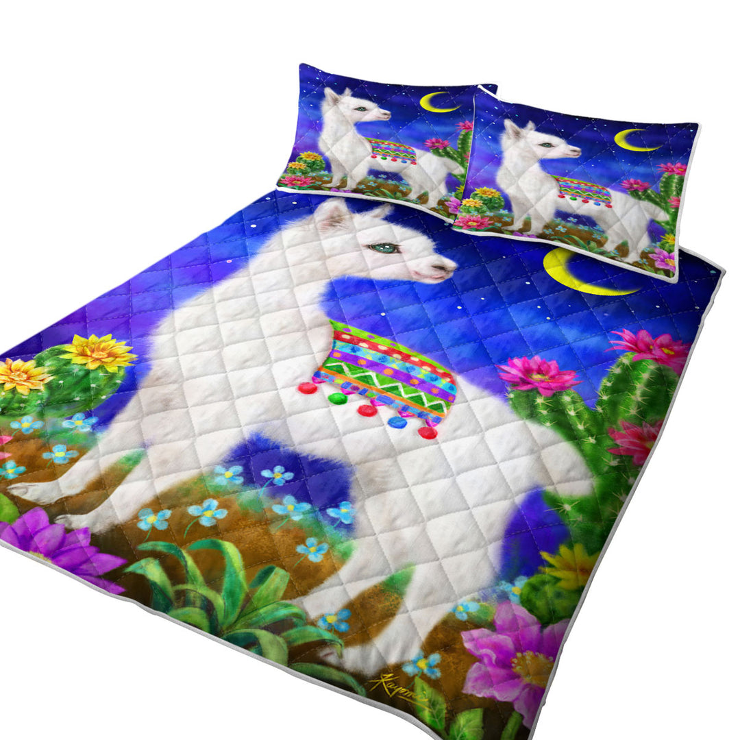 Cute Drawings for Kids Llama in the Moonlight California King Quilt Sets