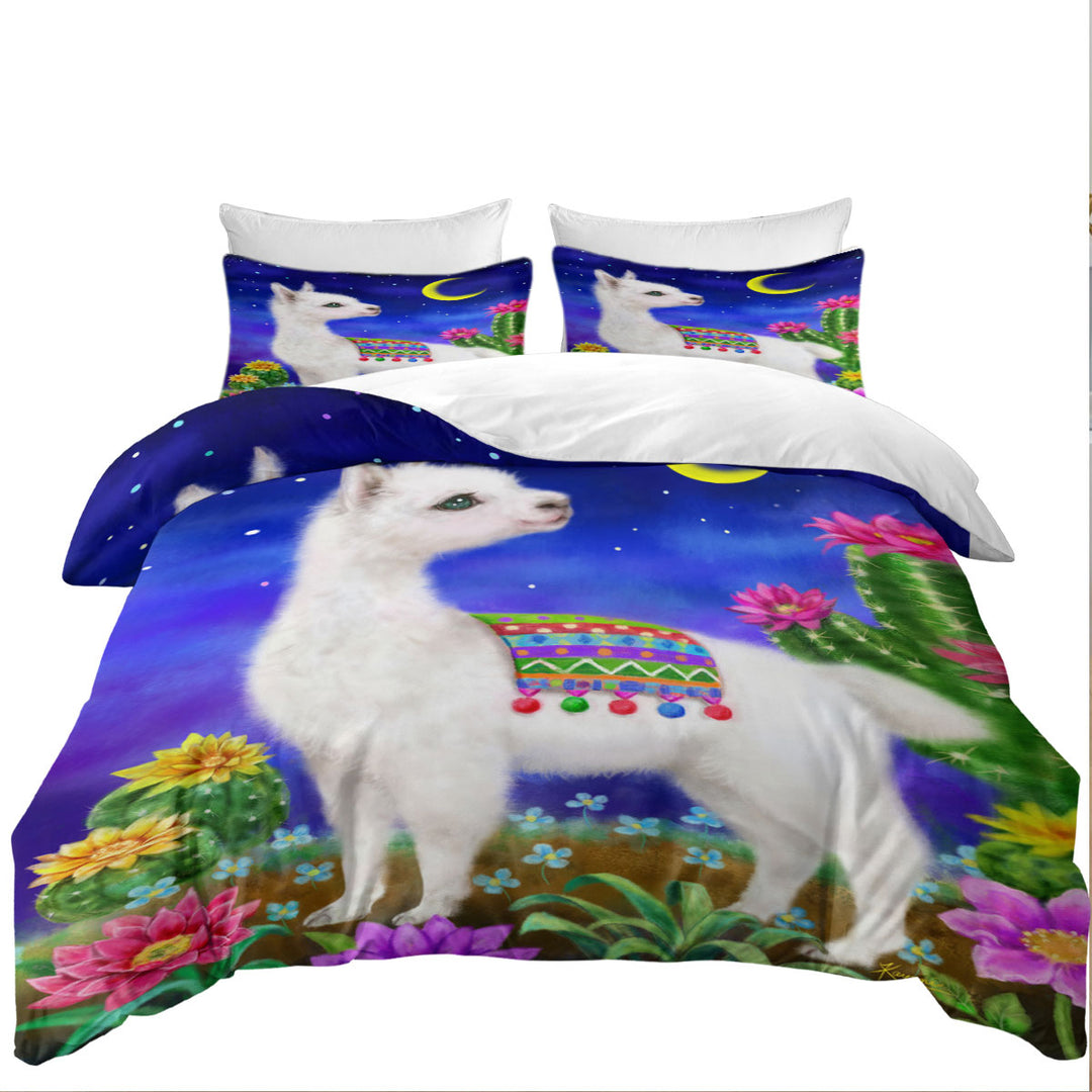 Cute Drawings for Kids Llama in the Moonlight Comforter Cover