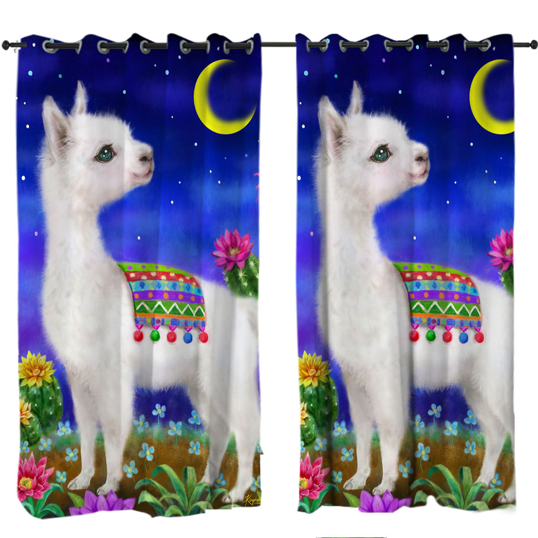 Cute Drawings for Kids Llama in the Moonlight Curtains