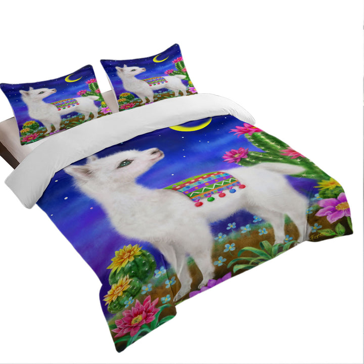 Cute Drawings for Kids Llama in the Moonlight Duvet Cover