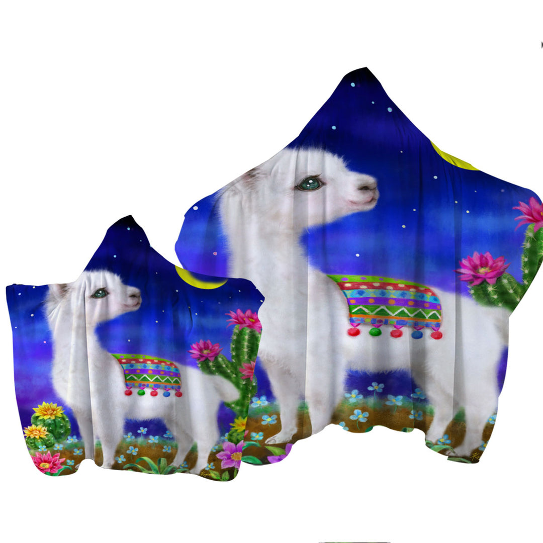 Cute Drawings for Kids Llama in the Moonlight Hooded Beach Towel