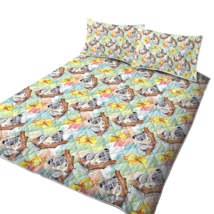 Cute Duck and Koala Pattern California King Quilt Sets
