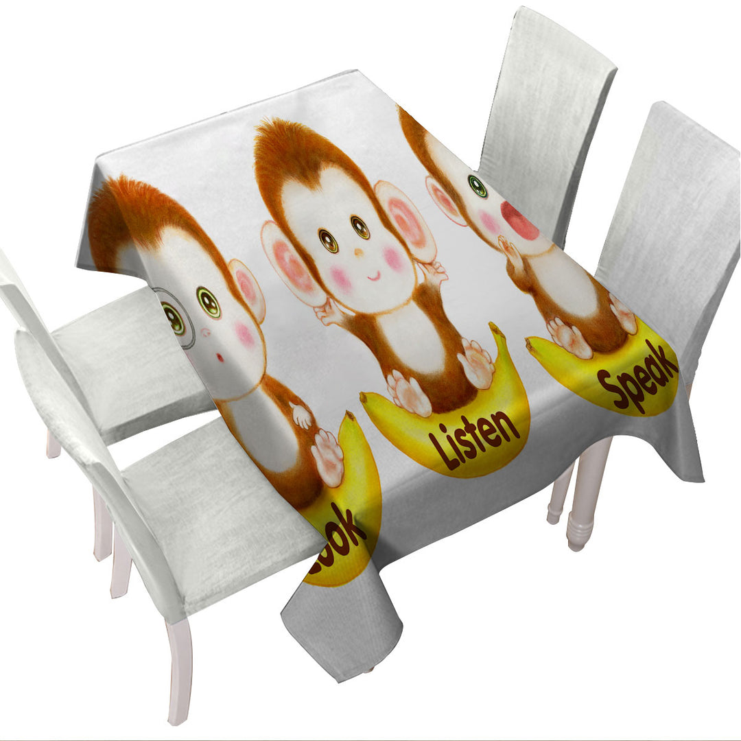 Cute Educational Bananas and Three Monkeys Custom table cloth