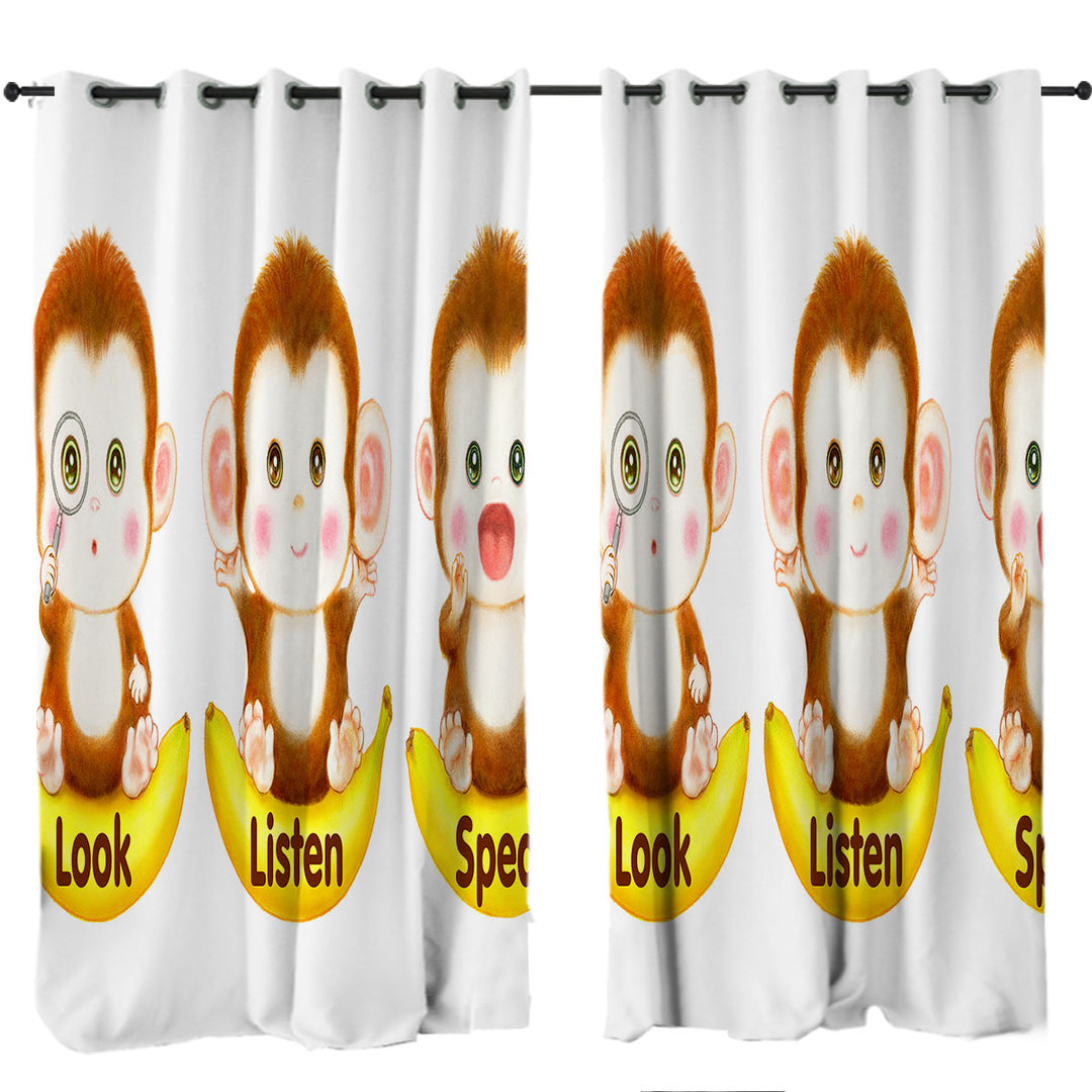 Cute Educational Bananas and Three Monkeys Drapes and Curtains