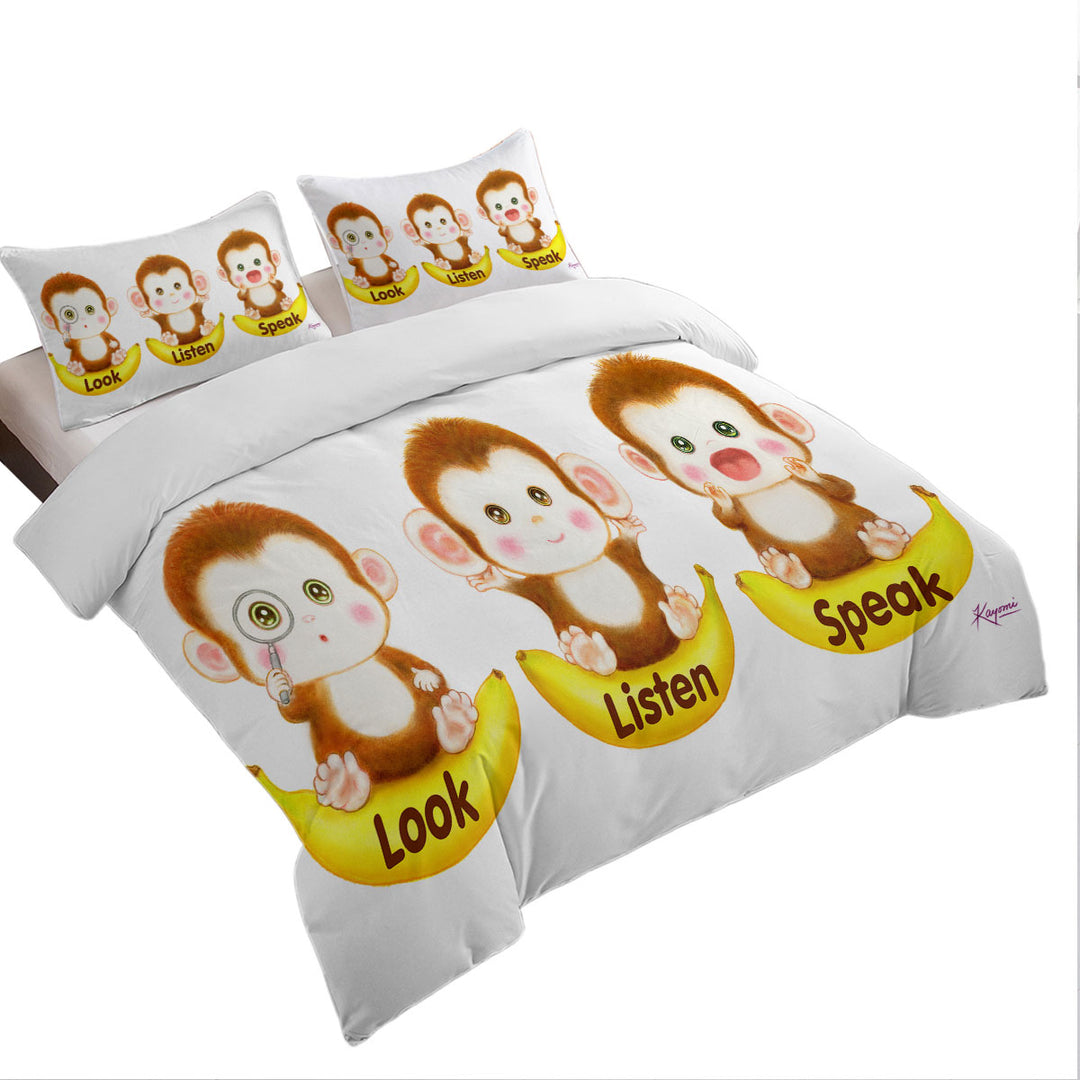 Cute Educational Bananas and Three Monkeys Twin Duvet Covers