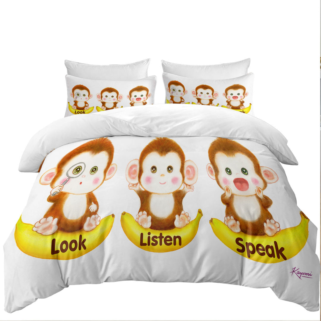 Cute Educational Bananas and Three Monkeys Twin xl Duvet Covers