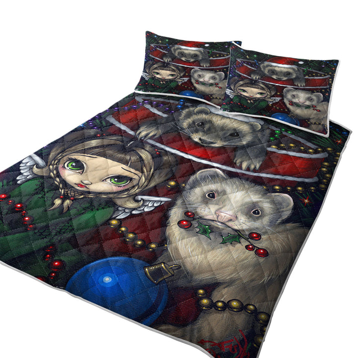 Cute Fairy and Christmas Ferrets California King Quilt Sets
