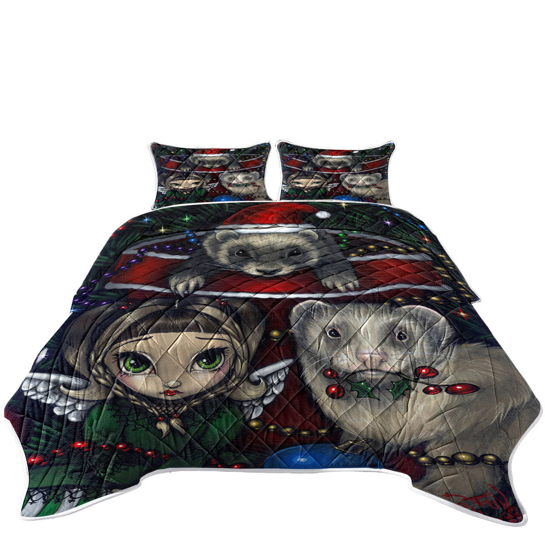 Cute Fairy and Christmas Ferrets King Size Quilt Sets
