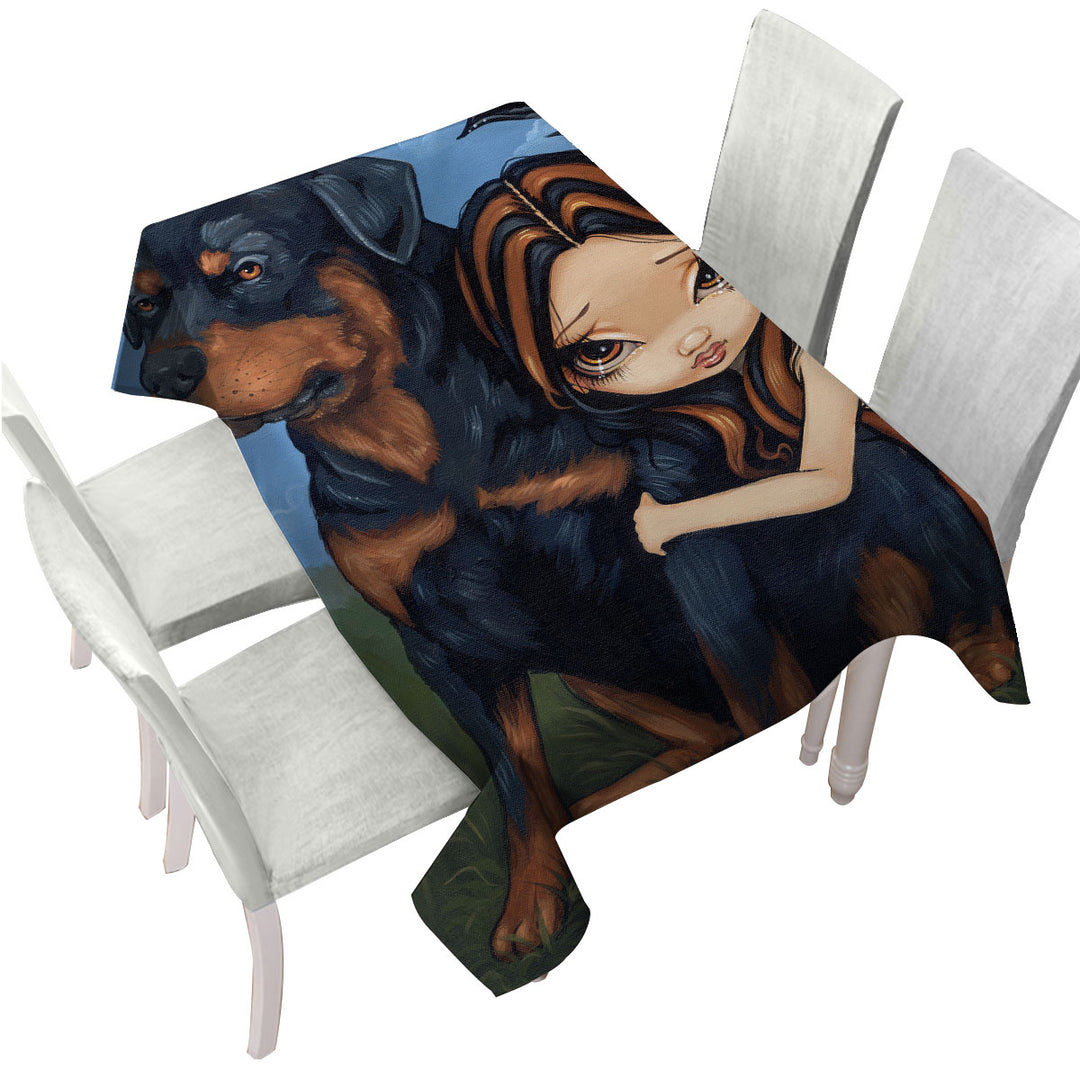 Cute Fairy with a Rottweiler Dog Tablecloth